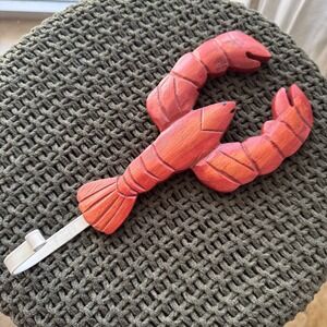 Red Hand Carved Wooden Lobster Wall Hook Nautical‎ Coastal Beach Decor